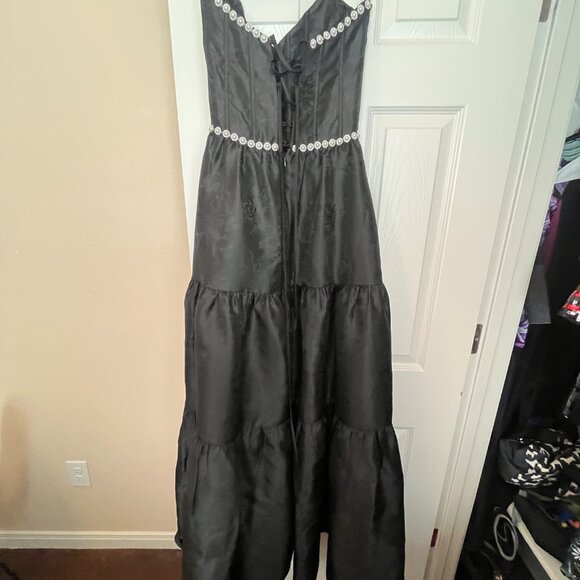 The Vivian Dress in Black Windsor Brocade - Picture 3 of 4